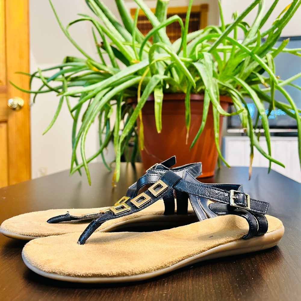 Aerosoles Navy Thong Sandals with Gold Detailing | Size 6.5